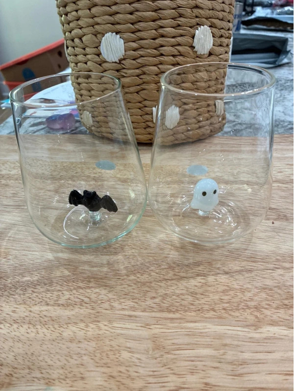 Bat and ghost wine glasses